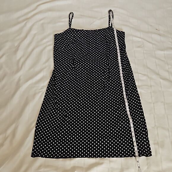 Women's Custom-Made Polka Dot Spaghetti Straps A-line Midi Dress M/L Black/White - Picture 8 of 16